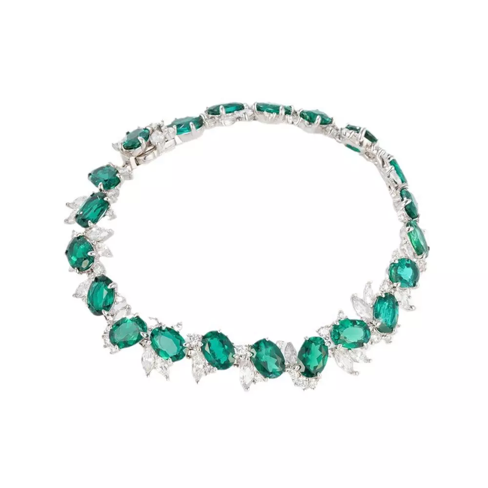 S925 Silver with Cultured Colored Treasure Cultured Emerald Bracelet