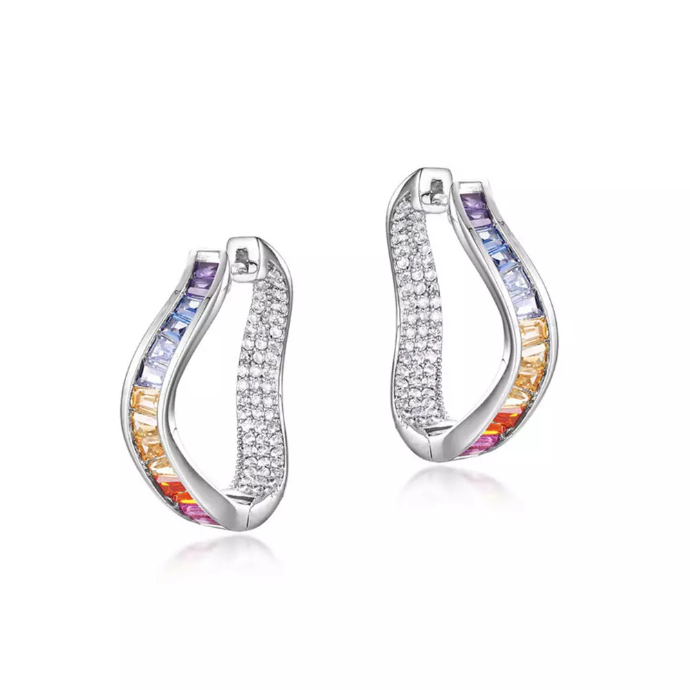 Irregular Diamond Set S925 Silver Rainbow Zirconia Earring Earrings