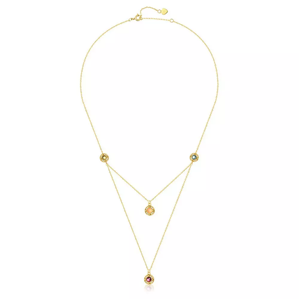 S925 Silver Gold-Plated Double Layers Colorful Candy Gemstone Necklace