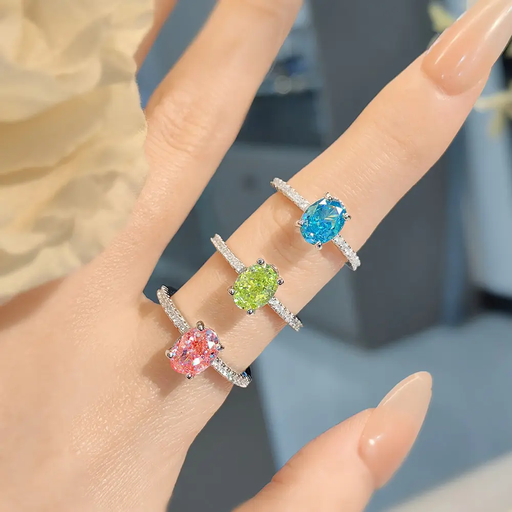 Fashion Pigeon Egg High Carbon Diamond Apple Green Ice Navy Blue Ring