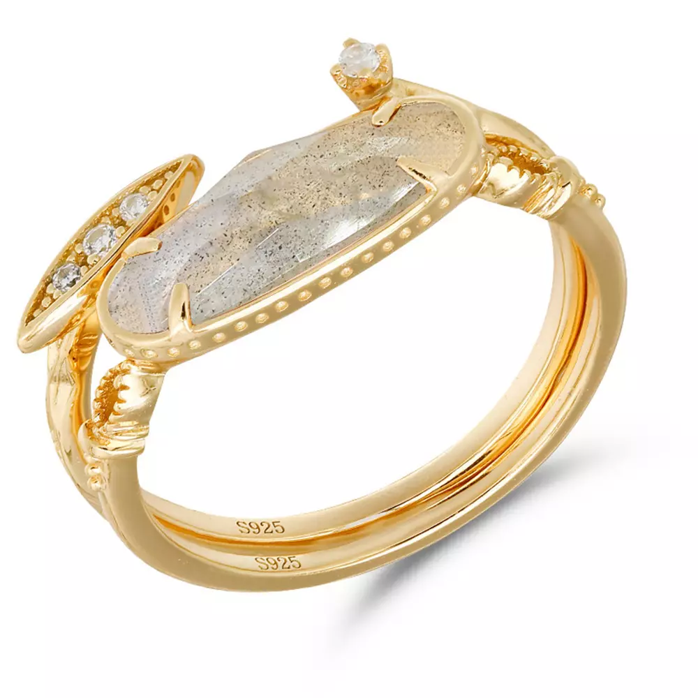Mystic Forest Two Piece Blue Labradorite Natural Amethyst Rings