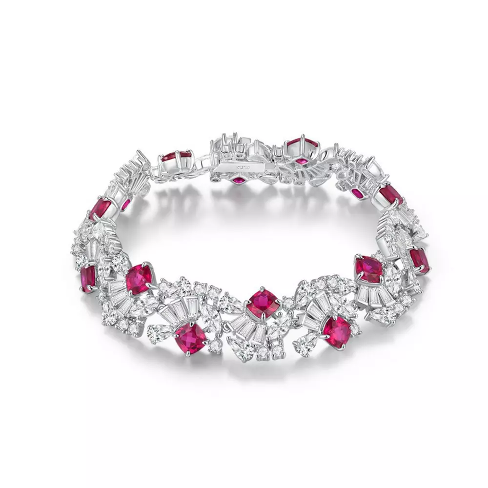 S925 Silver with Cultured Emerald Cultured Colored Treasure Bracelet