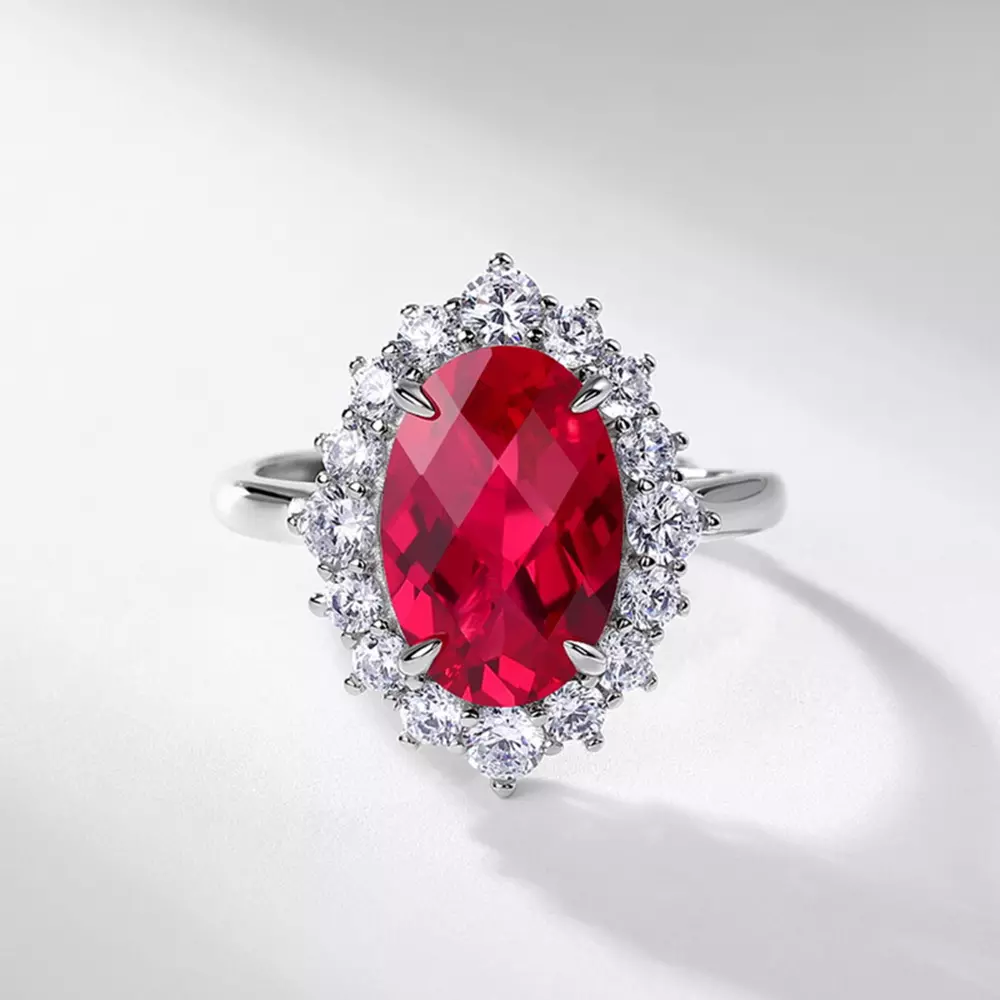 S925 Silver with Cultured Colorful Pigeon Egg Ruby Ring