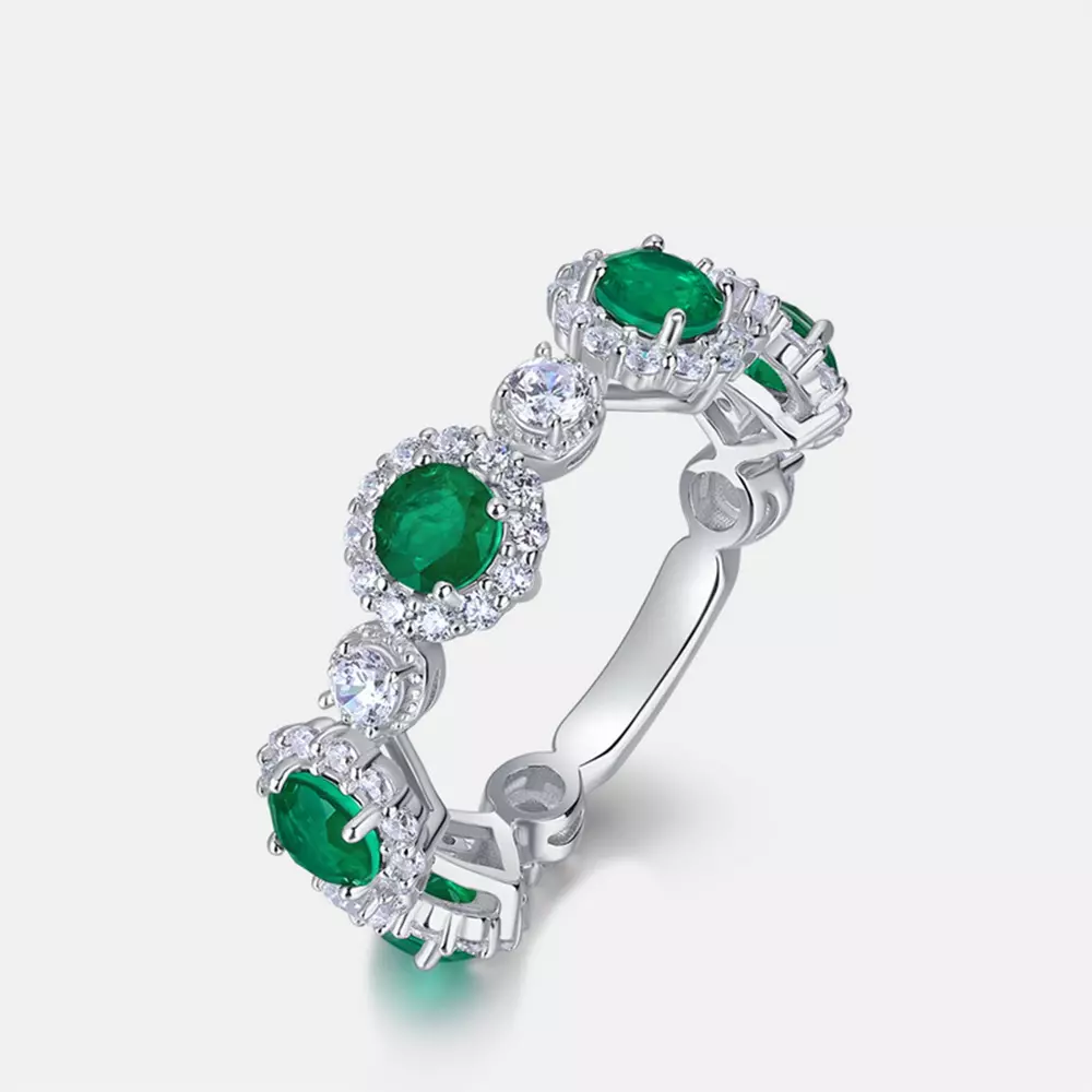 S925 sterling silver with green colored gemstone synthetic emerald ring
