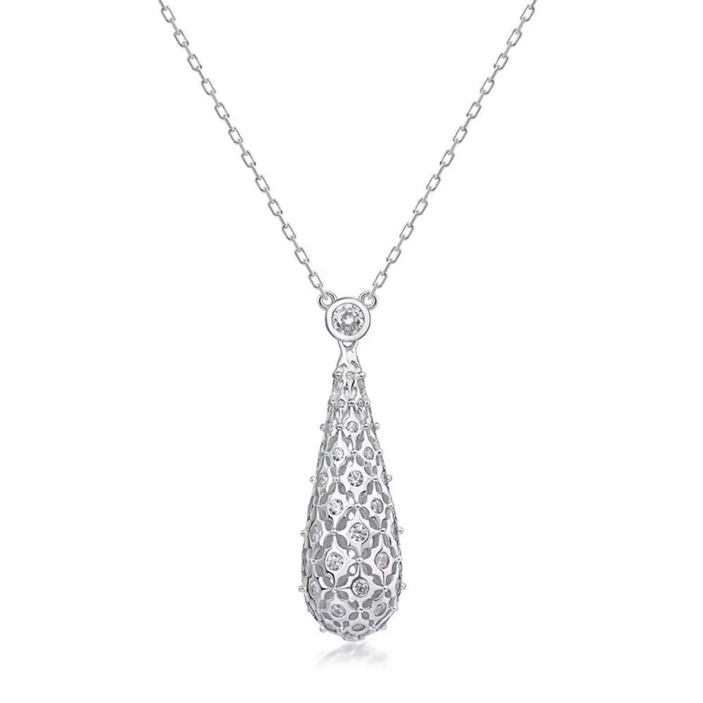S925 sterling silver pendant necklace with white zirconium drop pendant