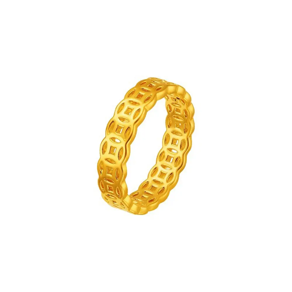 Simple Hollowed Out Copper Coin Plain Circle Gold Coin Money Couple's Pair Ring