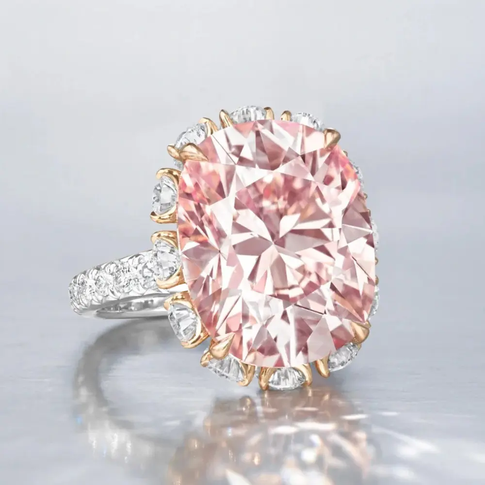 Synthetic Pigeon Egg Synthetic Pink Diamond Ice Flower Cut Women's Ring