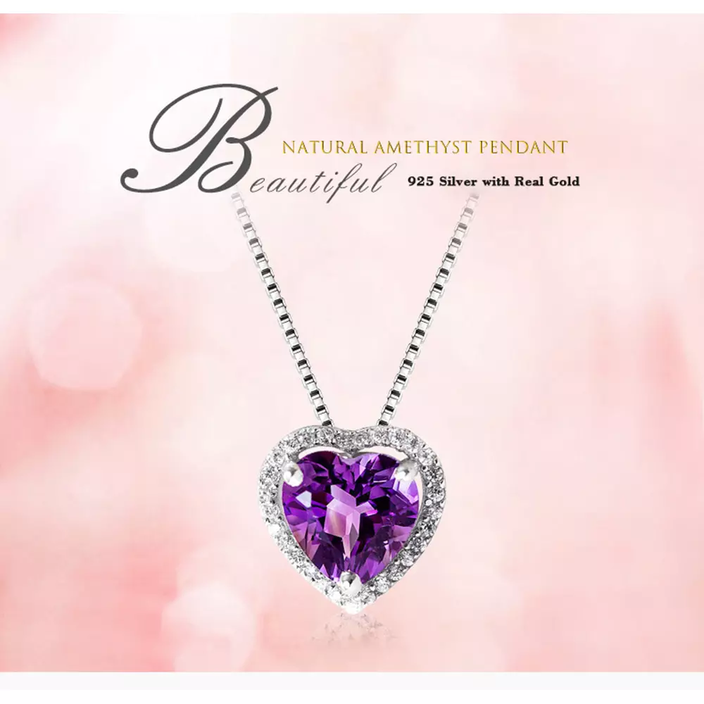 S925 Sterling Silver Amethyst Pendant Necklace