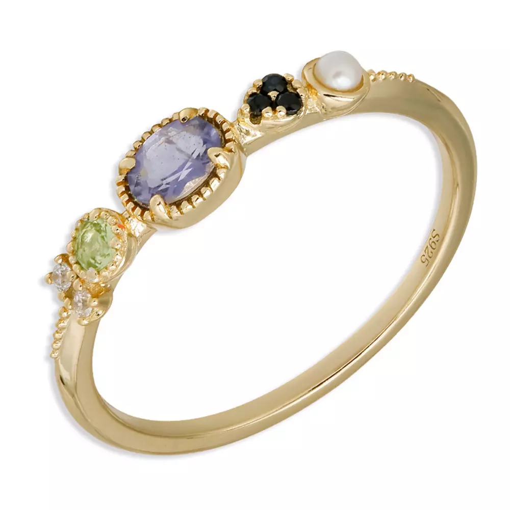 Natural Cordierite Freshwater Pearl S925 Sterling Silver Gold Plated Ring