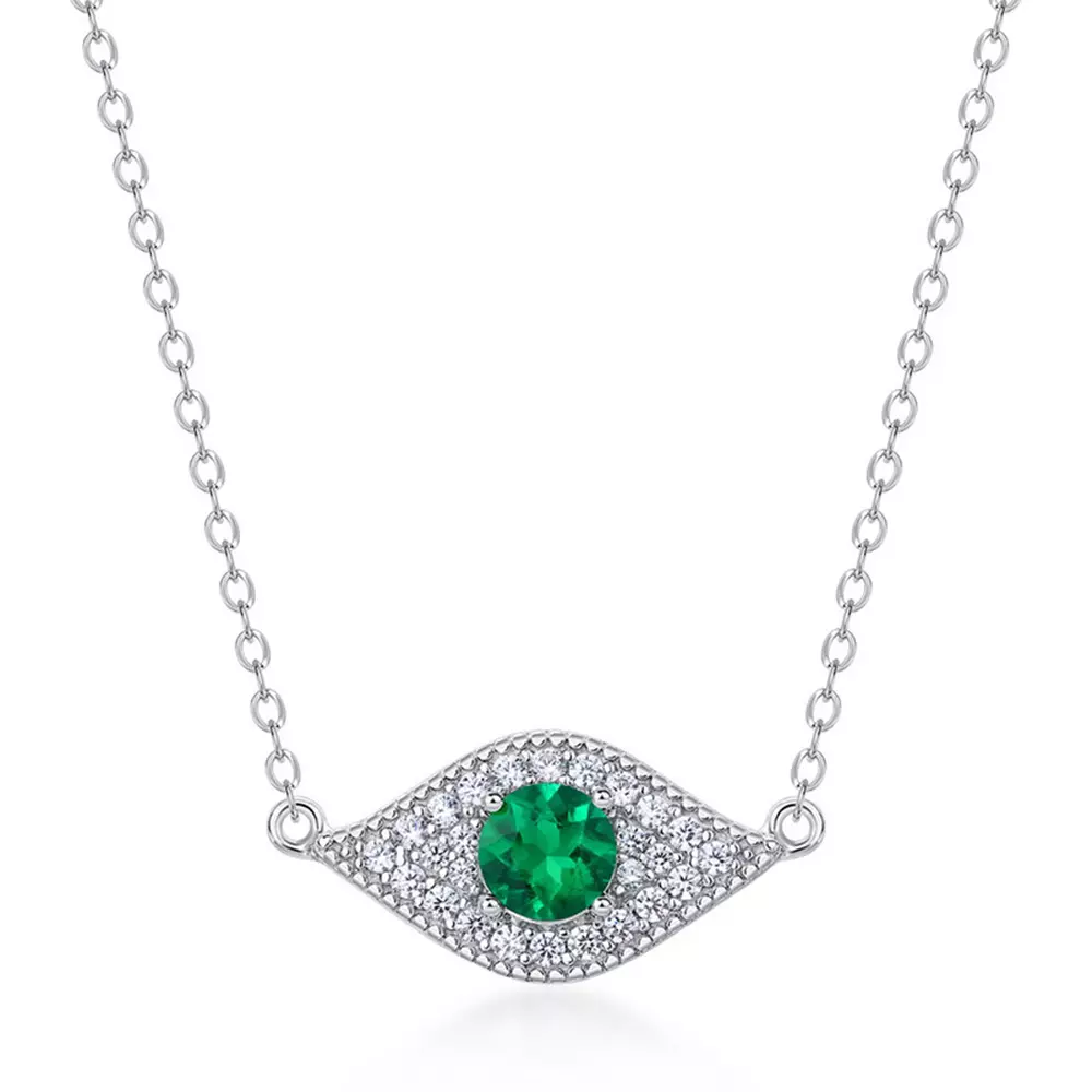 S925 Sterling Silver Devil's Eye Nurtured Emerald Women's Necklace