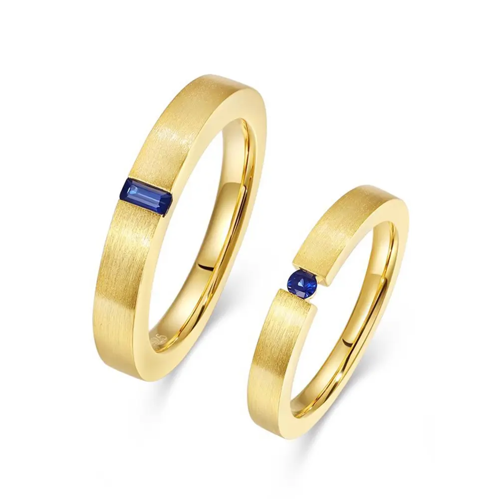 Italian Handmade Gold Plated Santorini Love Sapphire Couple's Ring
