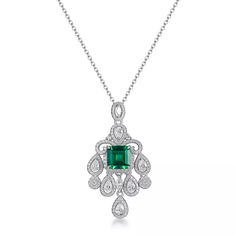 S925 Sterling Silver Cultured Emerald Pendant Necklace