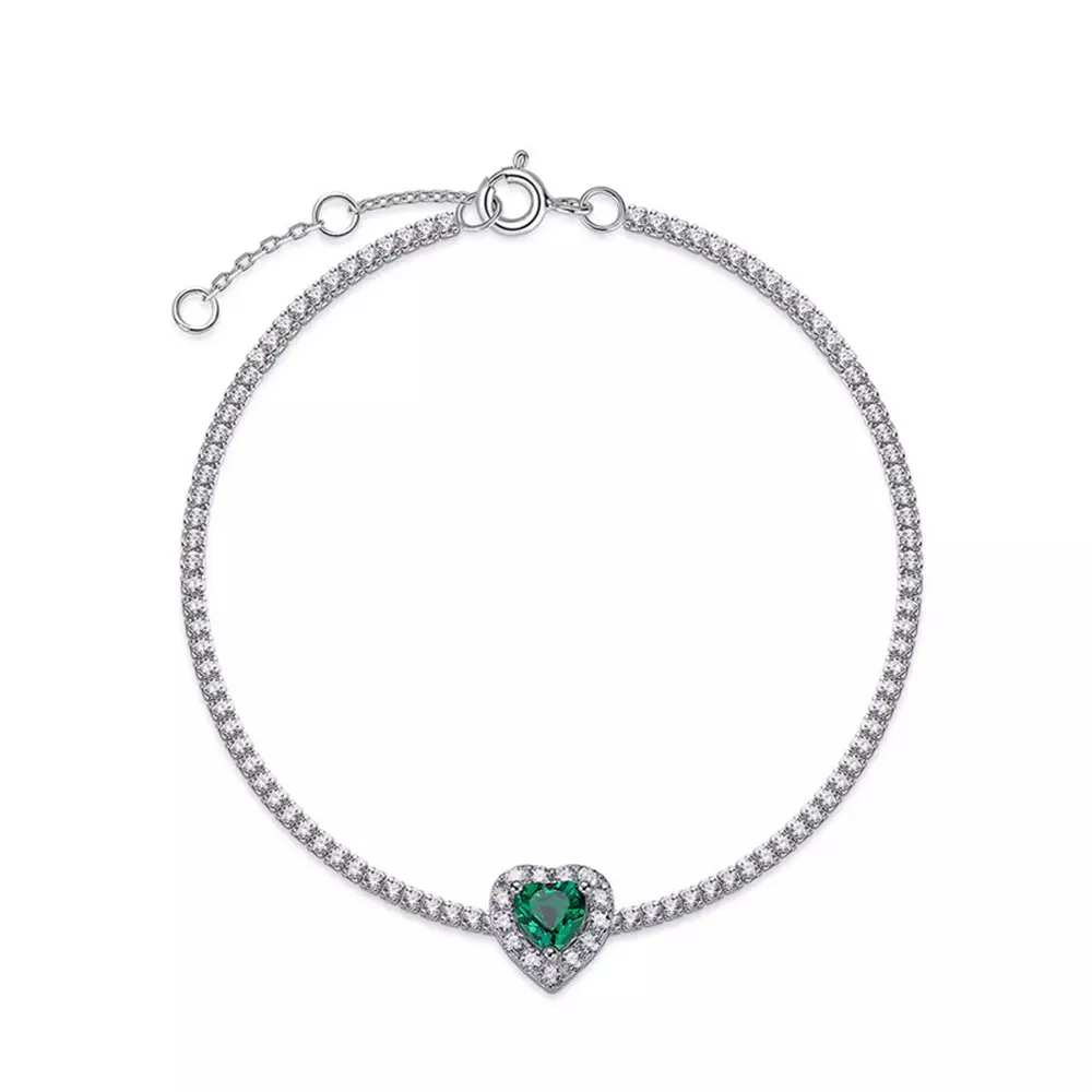 S925 Silver with Cultured Colored Treasure Love Cultured Emerald Bracelet