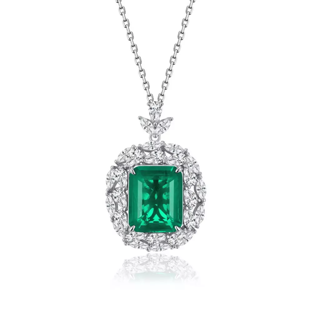 S925 Sterling Silver with Paraiba Emerald Pendant Necklace