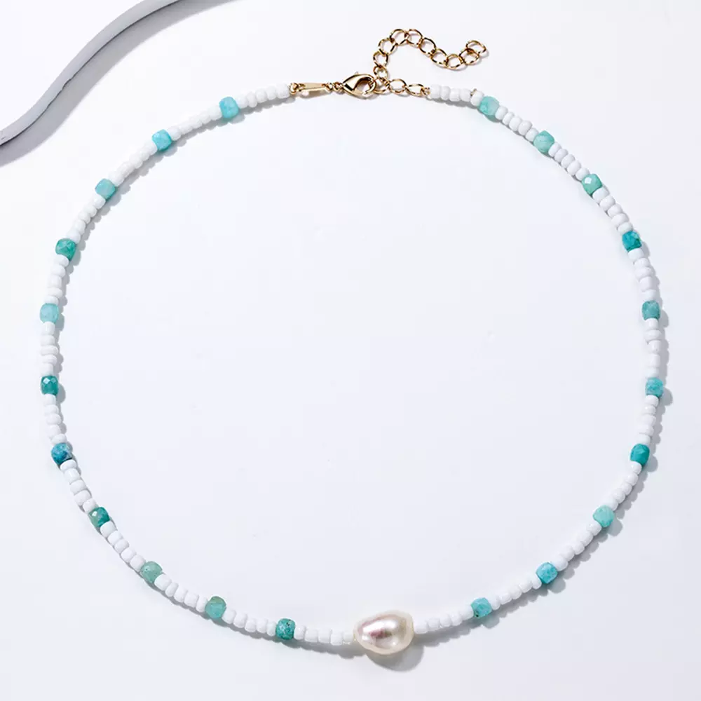 Bohemian niche premium sense of simplicity design natural Tianhe stone freshwater pearl necklace collarbone chain jewelry
