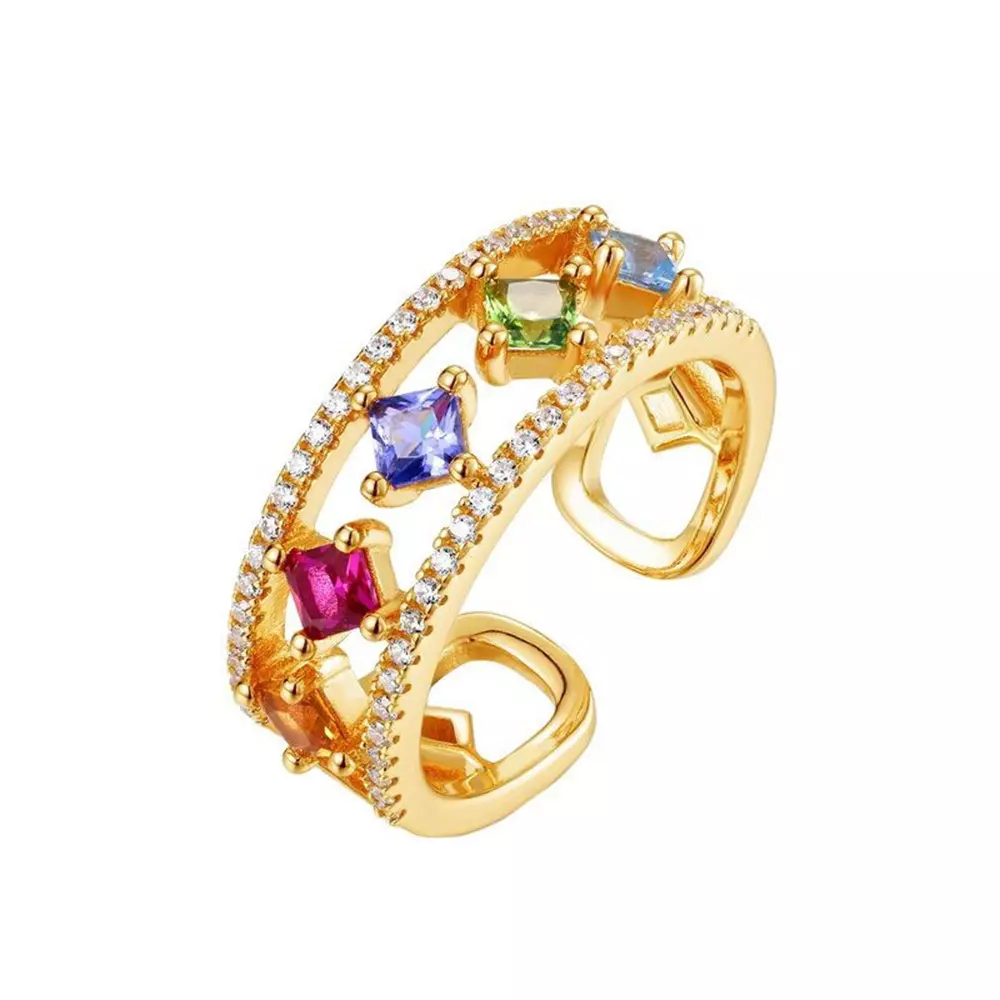 S925 silver with baguette color zirconia diamonds double opening ring