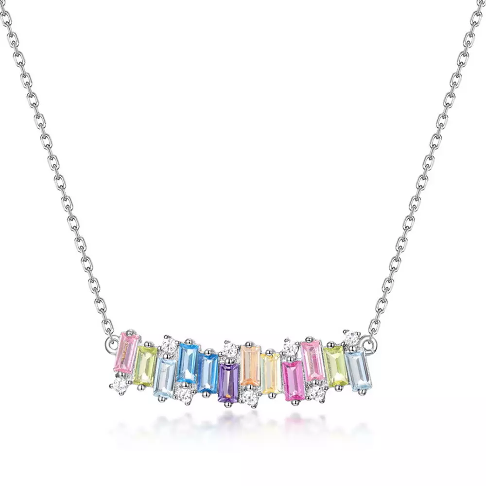 S925 sterling silver with rainbow zirconia collarbone chain necklace