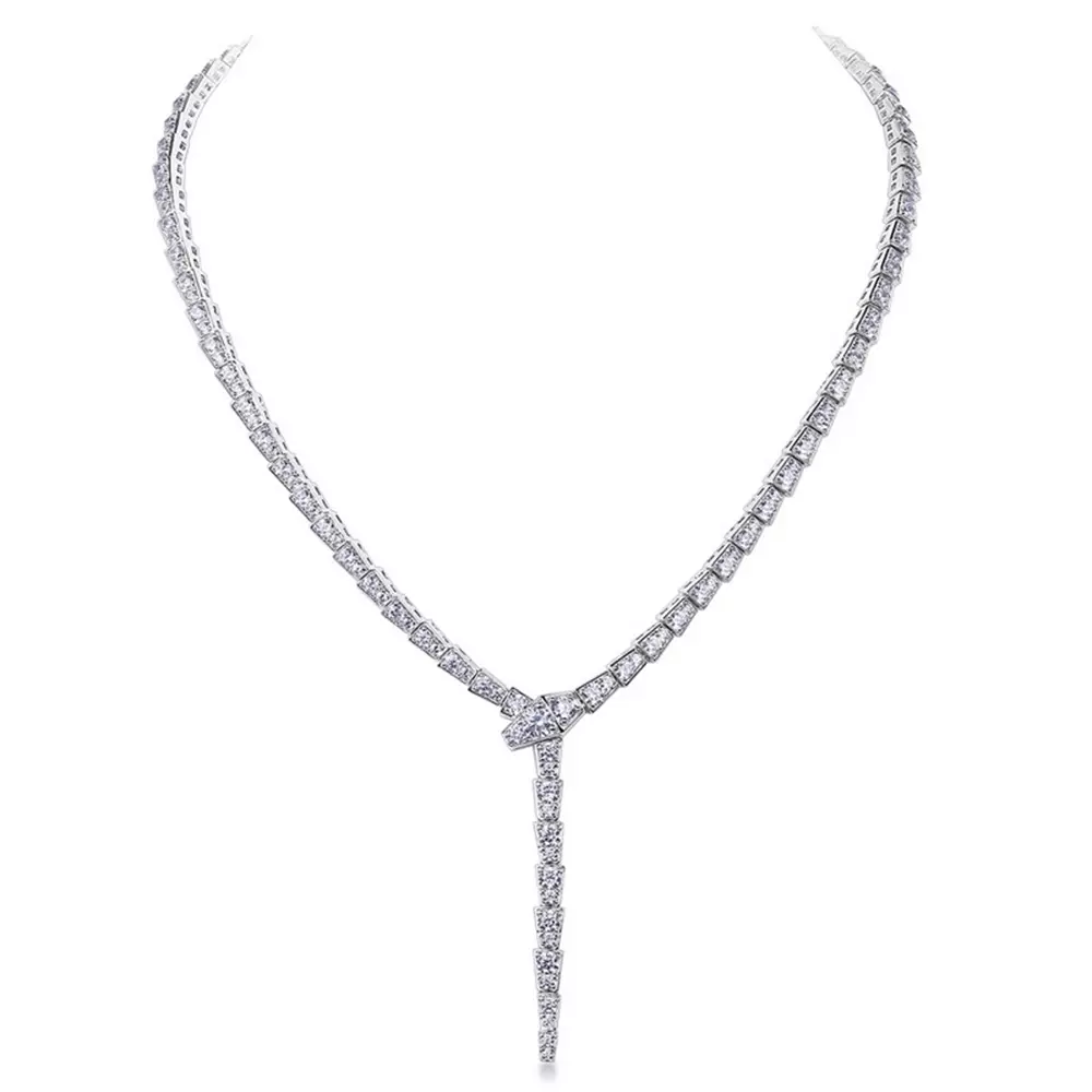 S925 Silver Full Diamonds Snake Chain Snake Head Snake Bone Chain