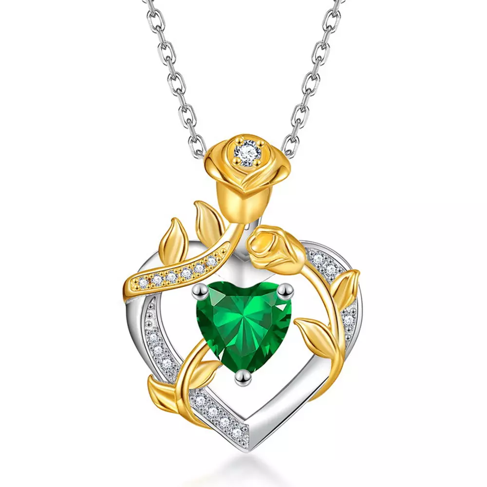 S925 silver with love colorful gemstone rose pendant necklace