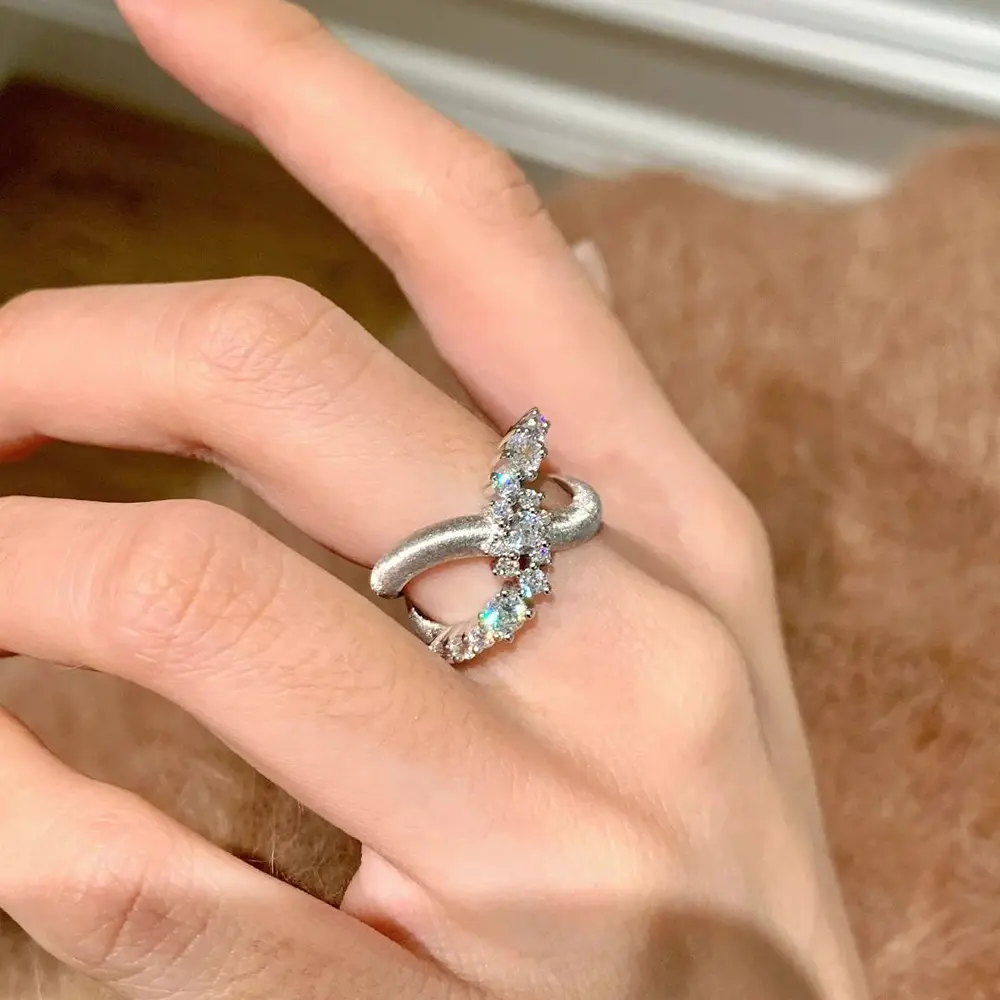 Italian Heavy Brushed Diamonds Fine Glitter Galaxy Dot Diamond Ring