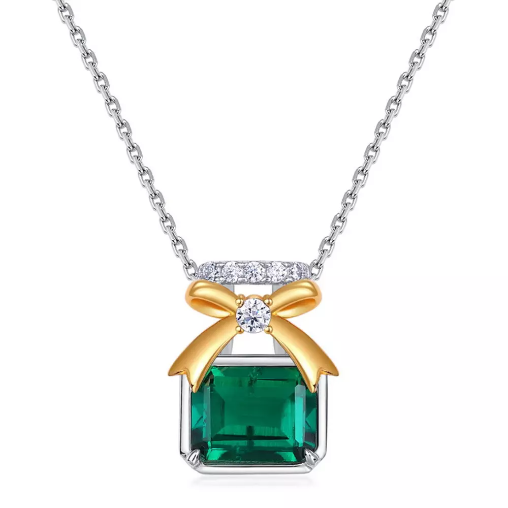 S925 Silver with Cultured Emerald Perfume Bottle Pendant Necklace