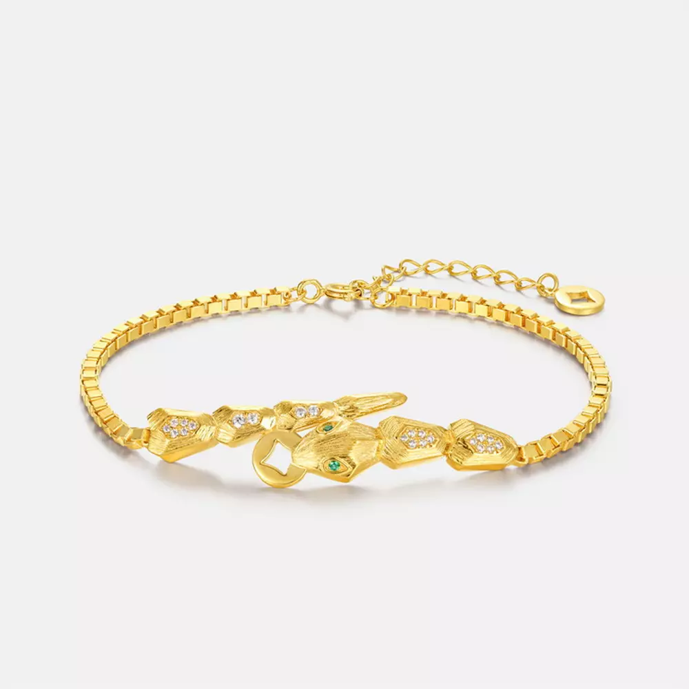 S925 Sterling Silver Gold-Plated Spirit Snake Coin Offering Bracelet