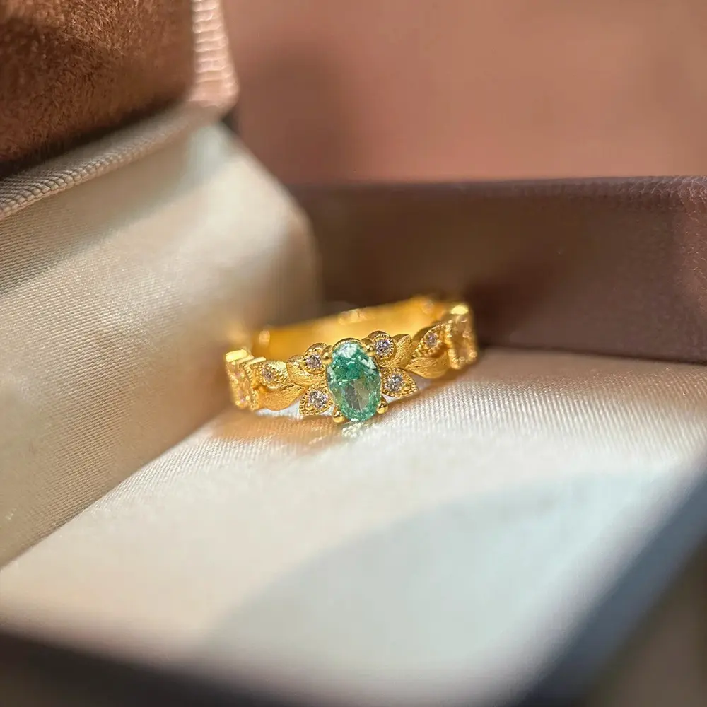 Women's High Carbon Diamond Mint Wheat Ring