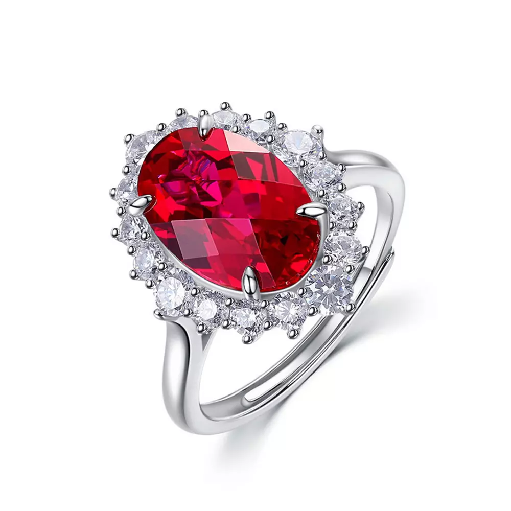 S925 Silver with Cultured Colorful Pigeon Egg Ruby Ring