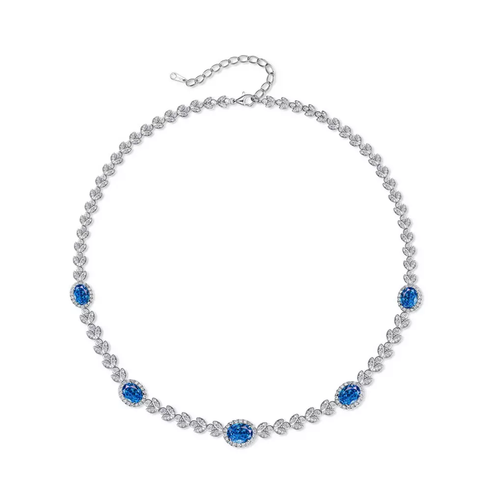 S925 sterling silver cultivated ruby sapphire necklace collarbone chain
