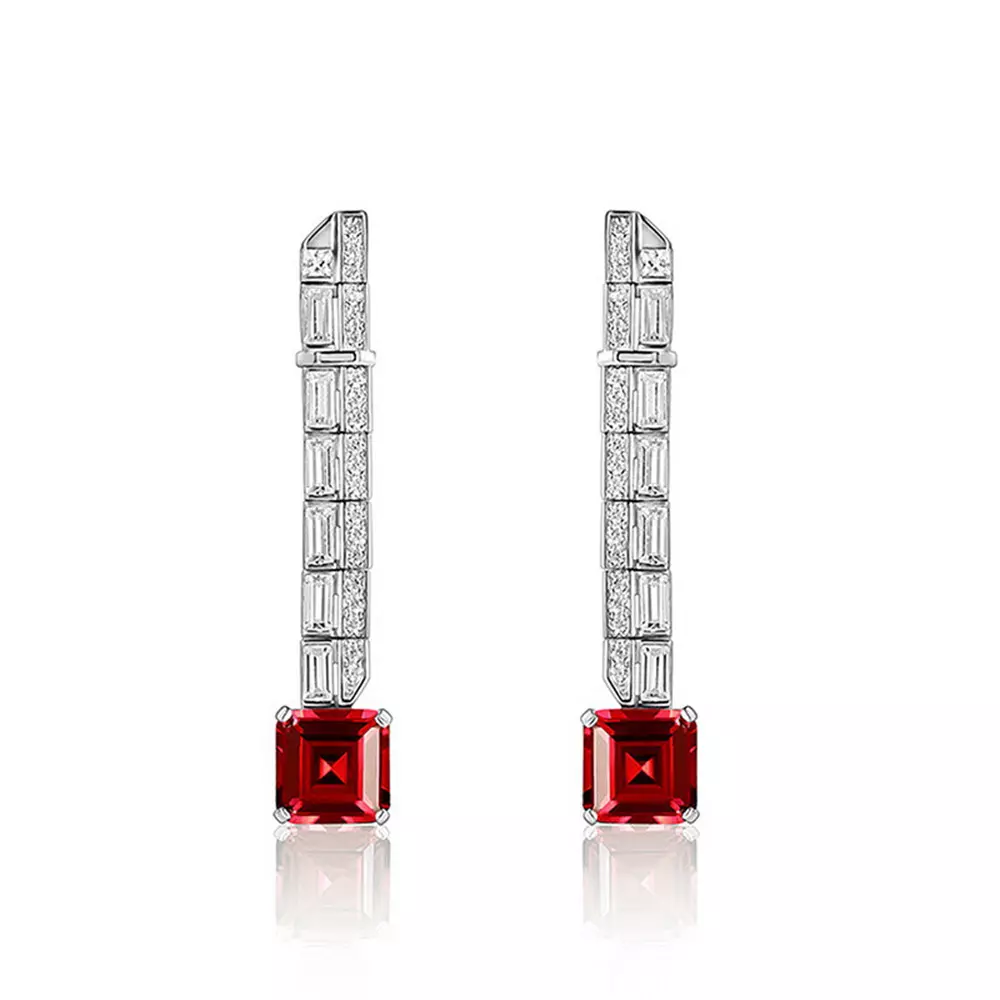S925 sterling silver red corundum earrings long earrings