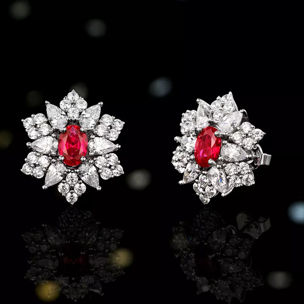 S925 sterling silver full diamond rose sun goddess dove blood ruby earrings