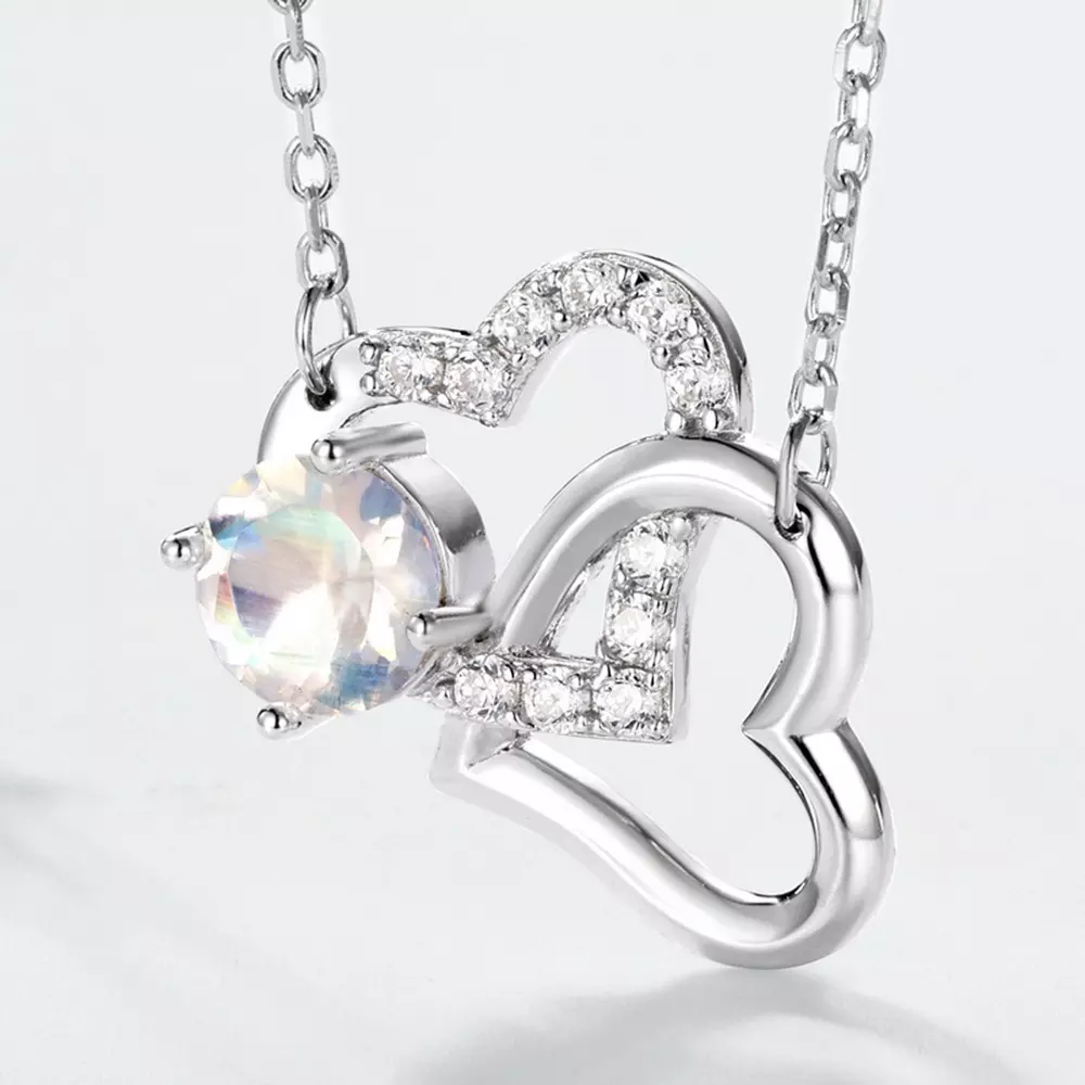 S925 silver with colorful blue moonlight heart necklace collarbone chain