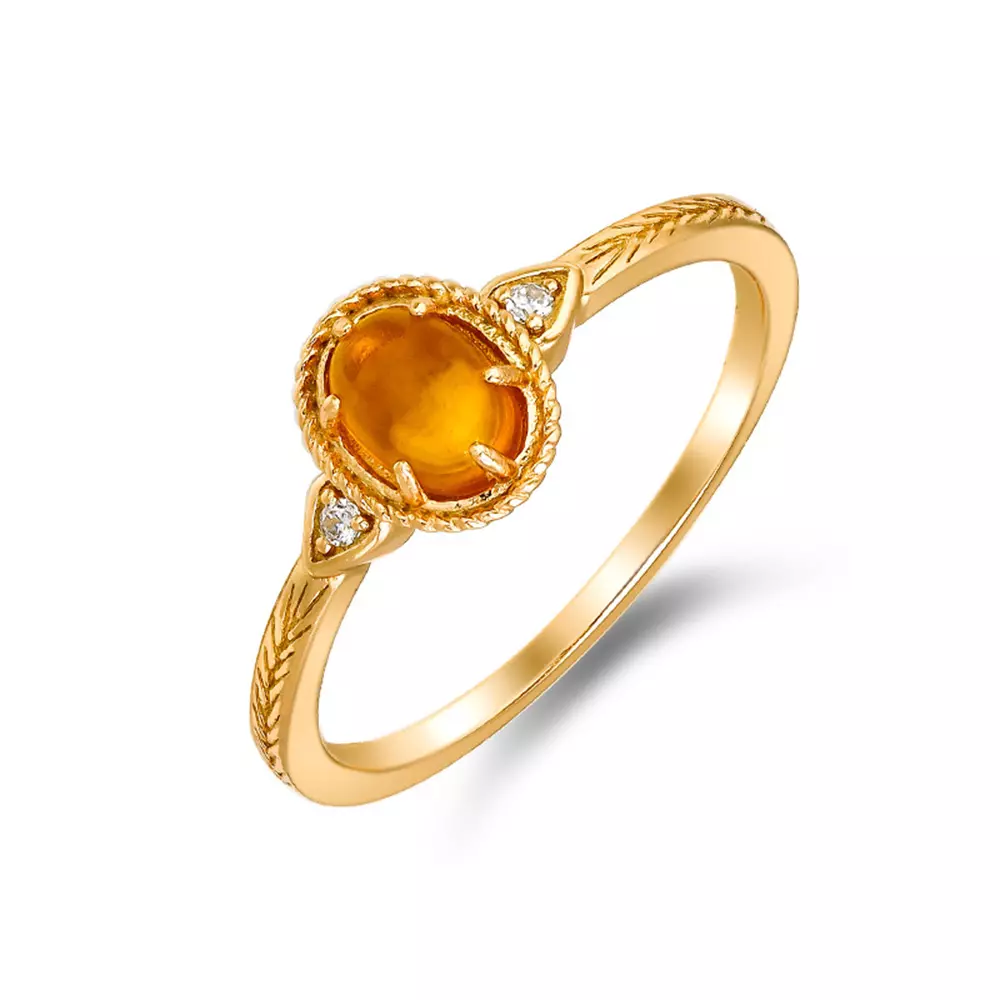 s925 sterling silver gold plated oval amber twig carved zirconia ring