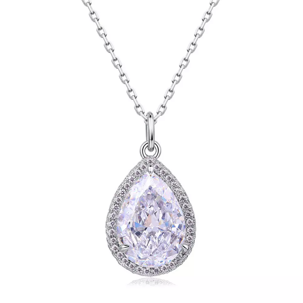 S925 silver with teardrop ice flower cut high carbon diamond pendant