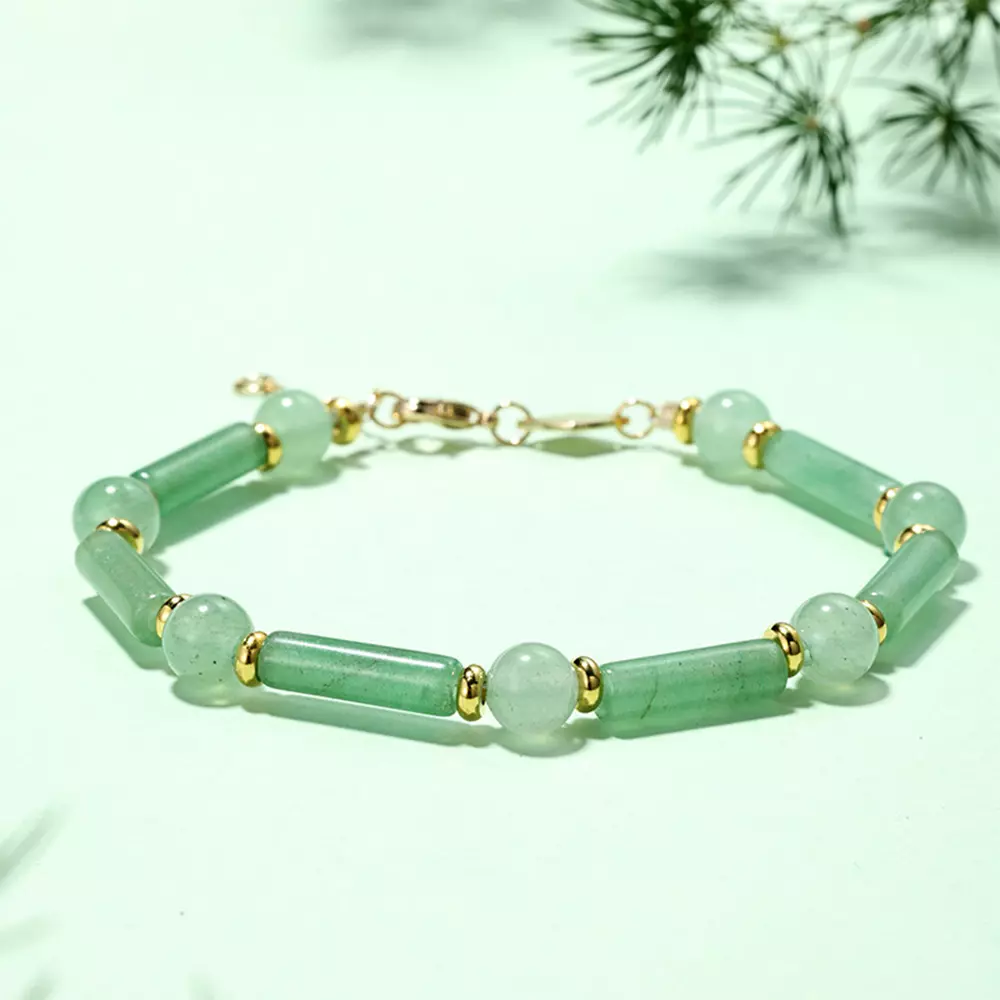 New Chinese Natural Stone Green Dongling Sunset Twilight Spring Mountain Green Bamboo Sections Bracelet String Jewelry