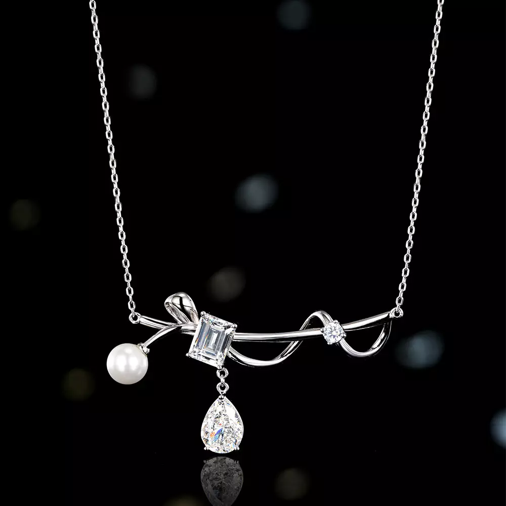 S925 sterling silver ribbon tassel pearl necklace jewelry
