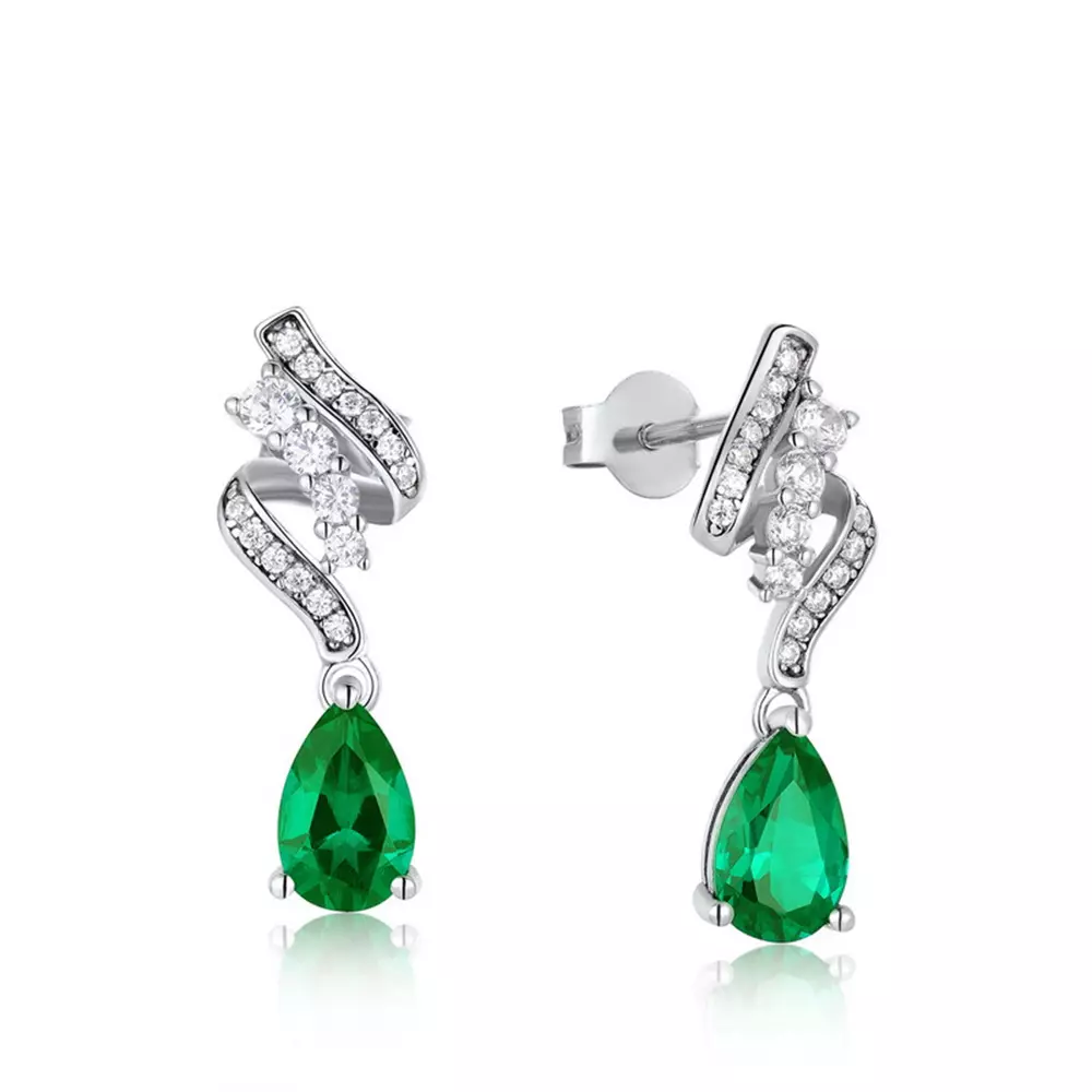 S925 Sterling Silver Cultured Emerald Drop Earrings