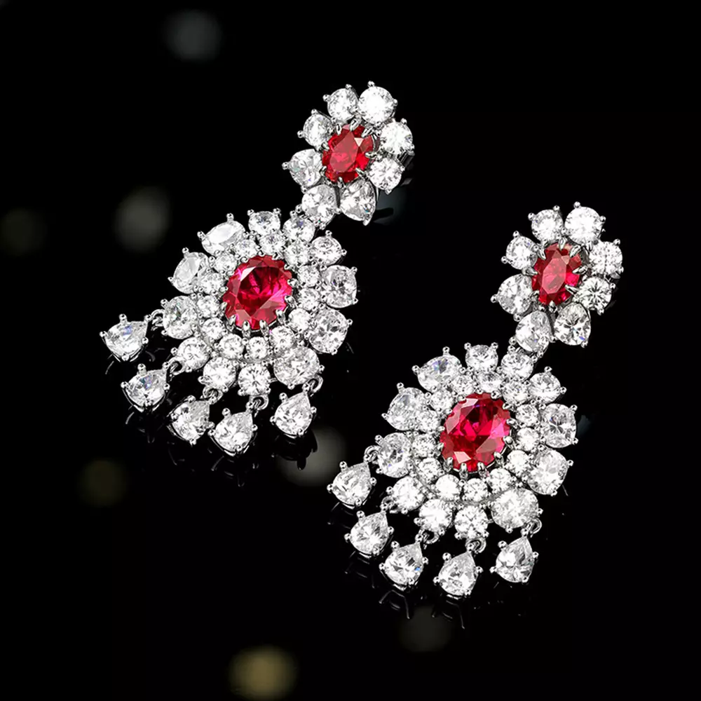 S925 Sterling Silver Ruby Earrings Niche Light Luxury Tassel Earrings