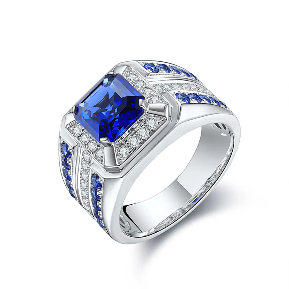 Men's S925 Silver Cultured Royal Sapphire Ring