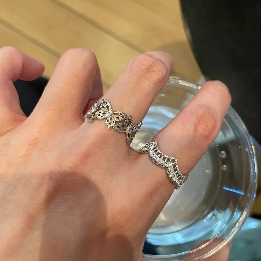 Lace Butterfly Women's Ring with Diamonds