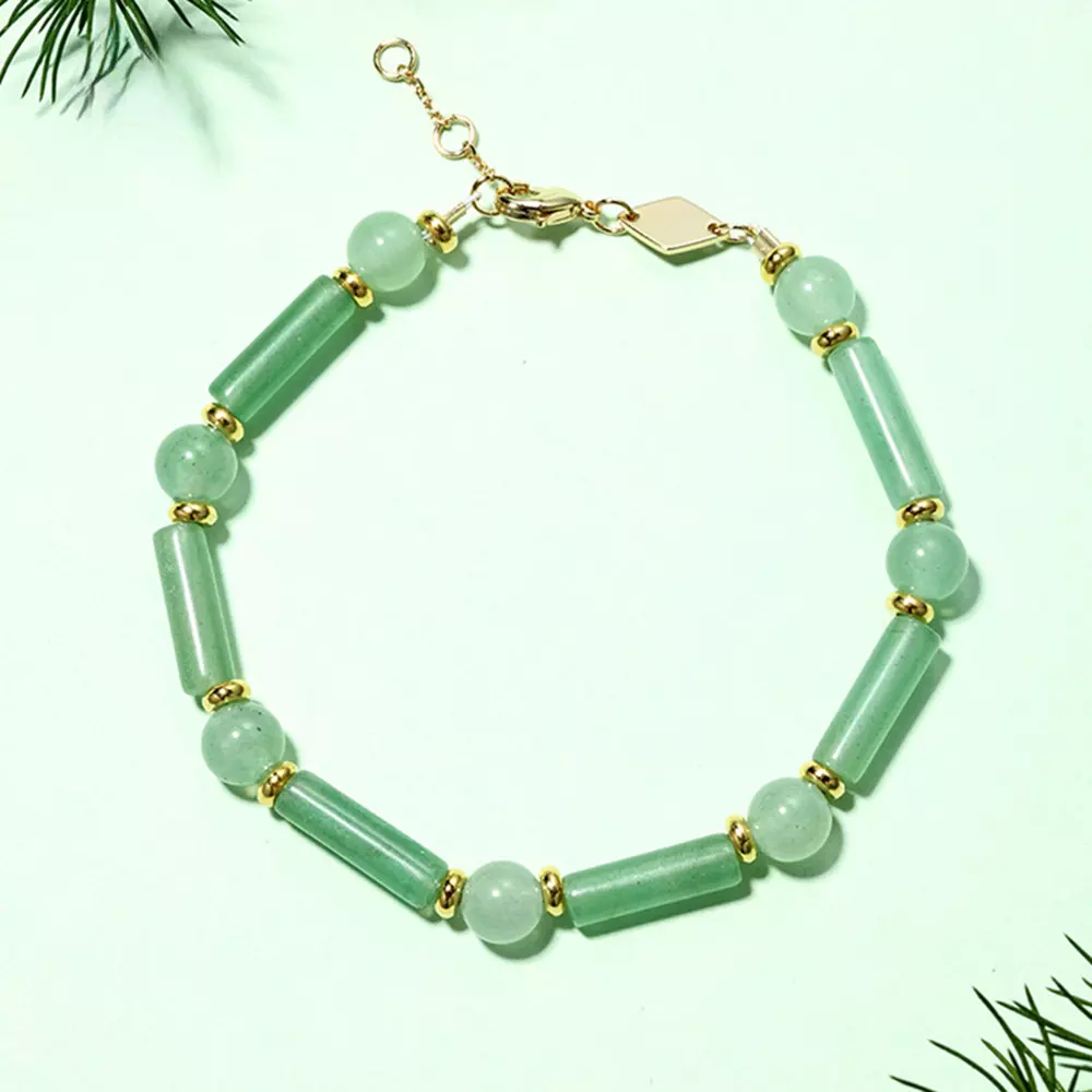 New Chinese Natural Stone Green Dongling Sunset Twilight Spring Mountain Green Bamboo Sections Bracelet String Jewelry
