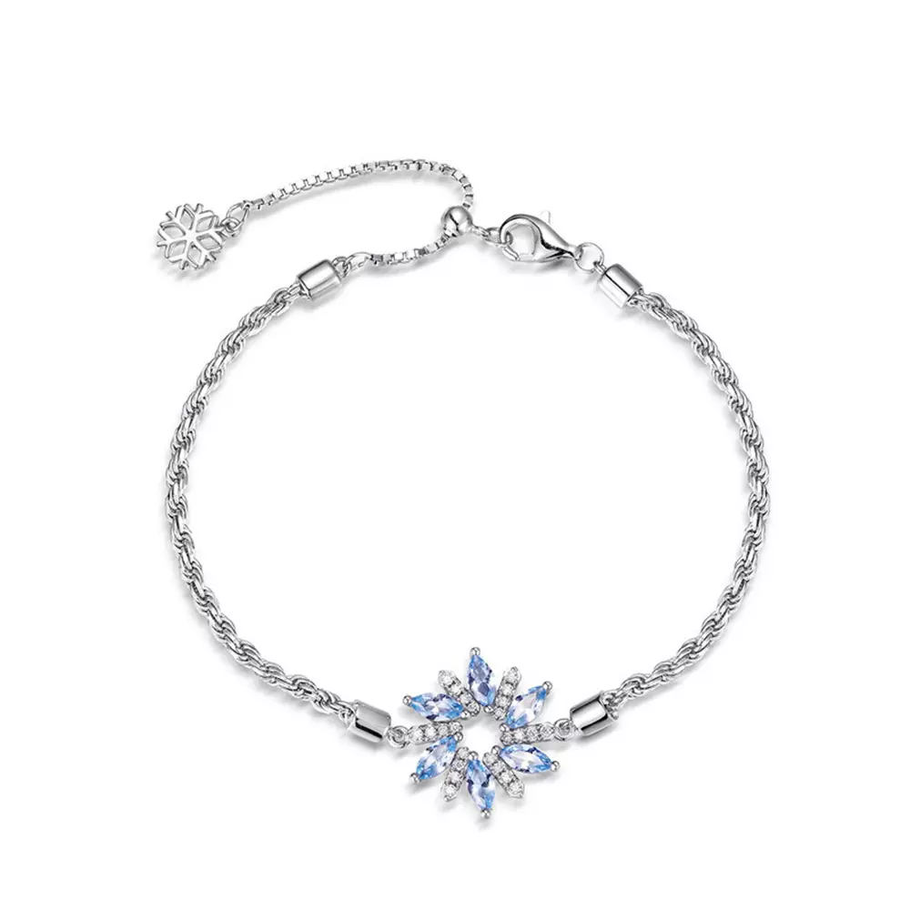S925 silver with colorful treasure snowflake bracelet adjustable hand jewelry