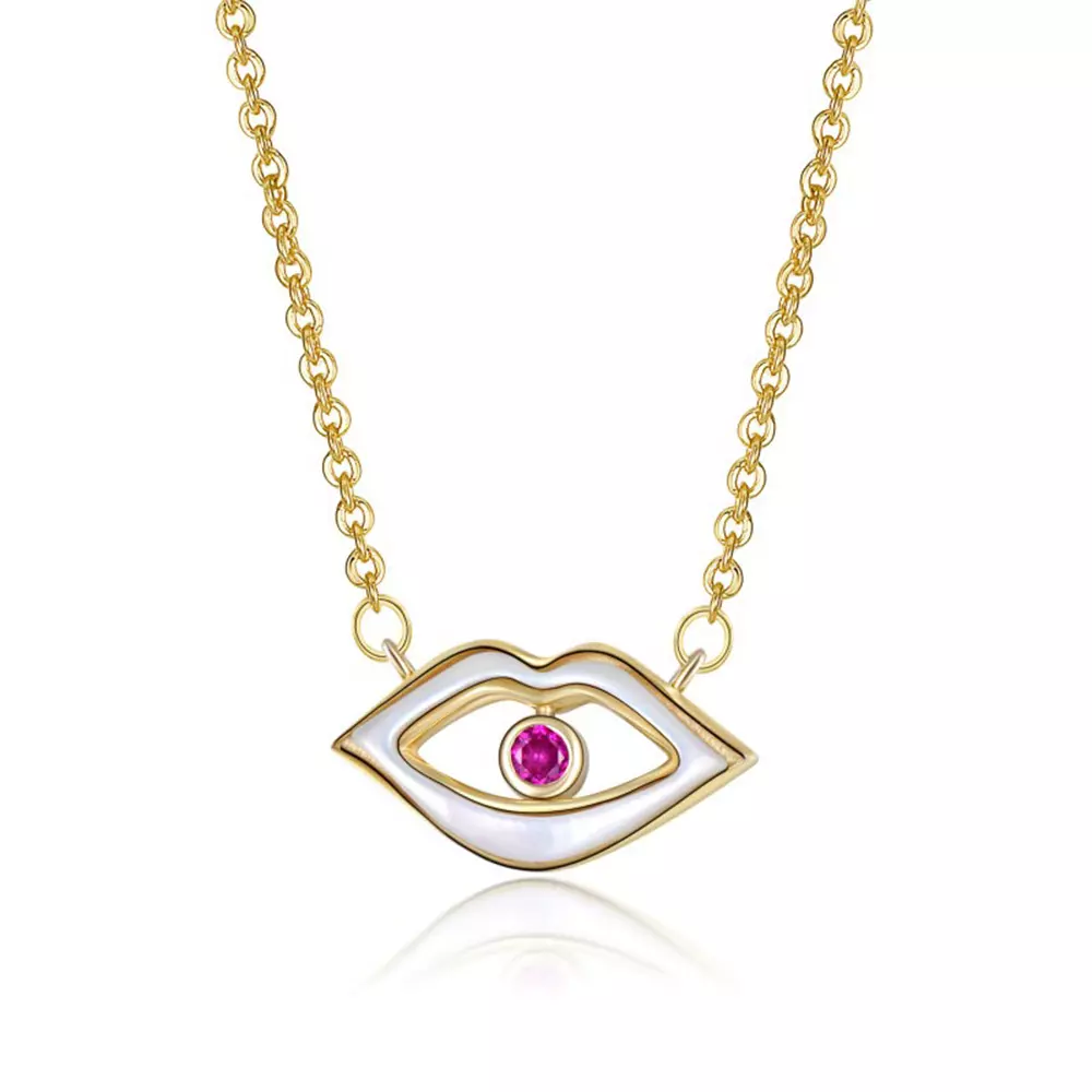 S925 Sterling Silver Fashion Sexy Heart Lips Necklace Collar Chain
