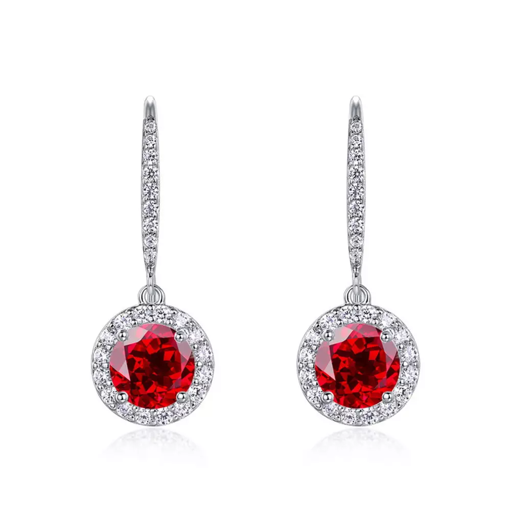 S925 silver with pigeon blood red cultivated colorful treasure ear hook earrings