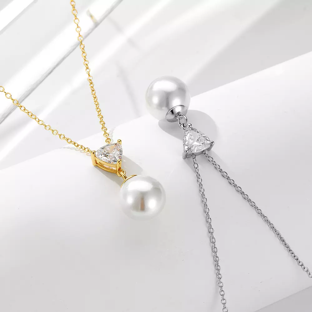 Pearl necklace for women, 925 silver