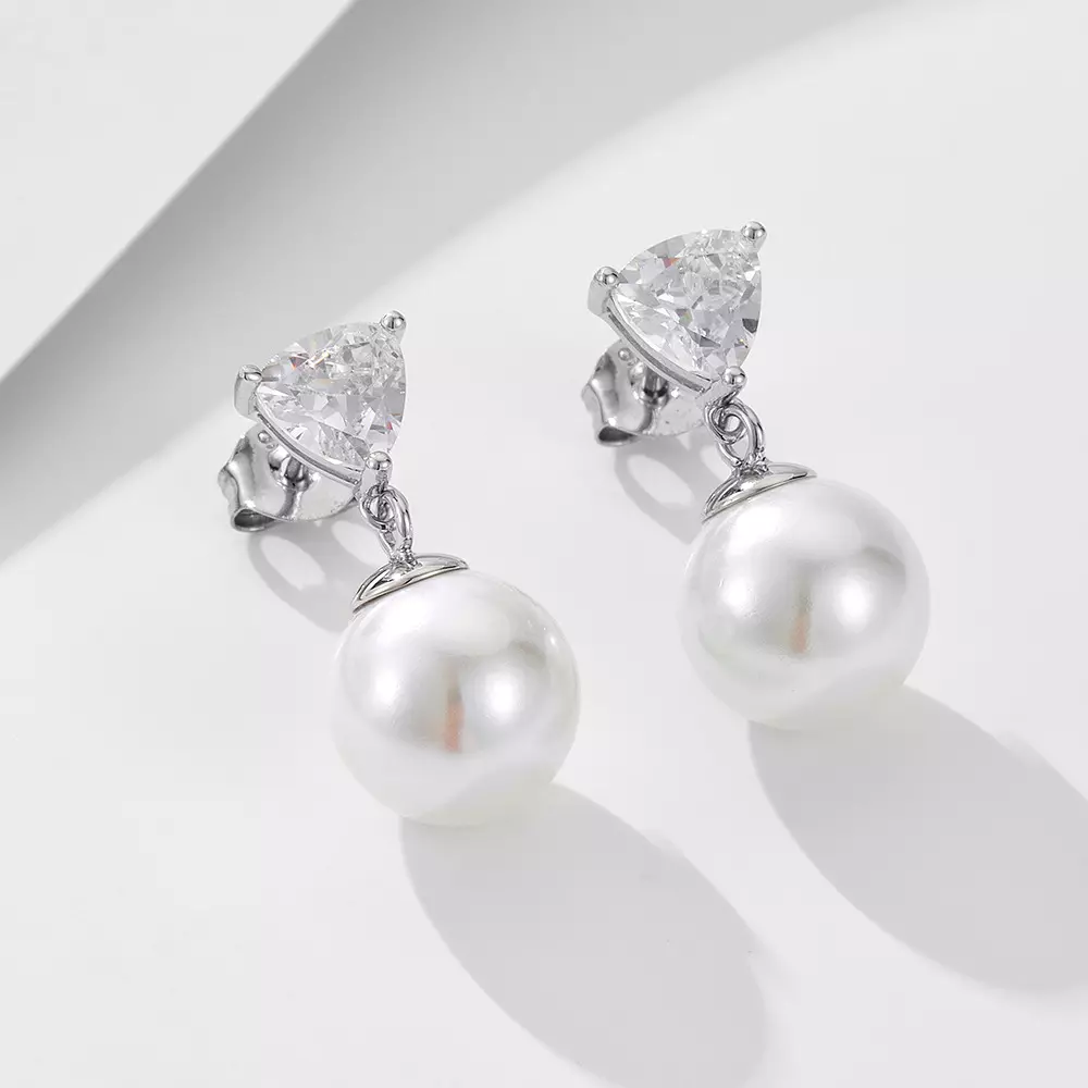 Pearl earrings 925 sterling silver women’s shell bead zircon stud earrings