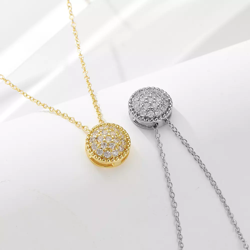 s925 sterling silver micro-inlaid zircon round pendant necklace