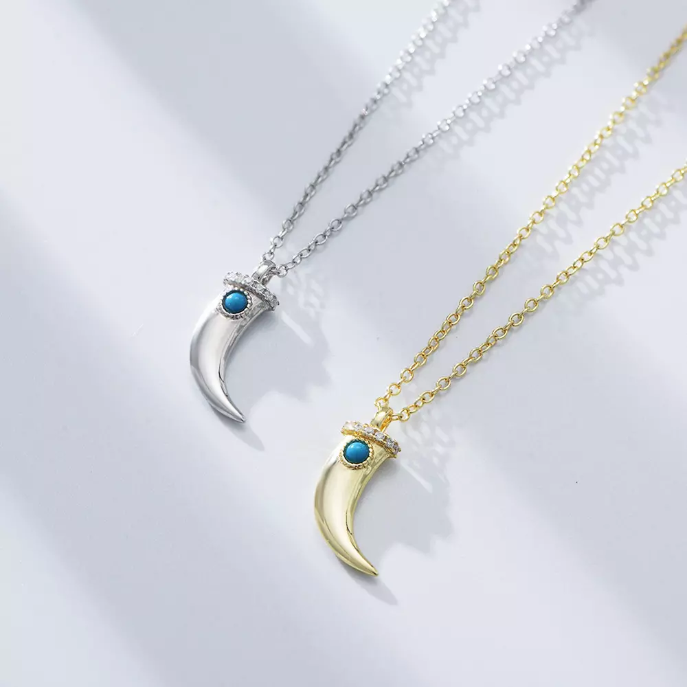 Turquoise crescent moon necklace in silver