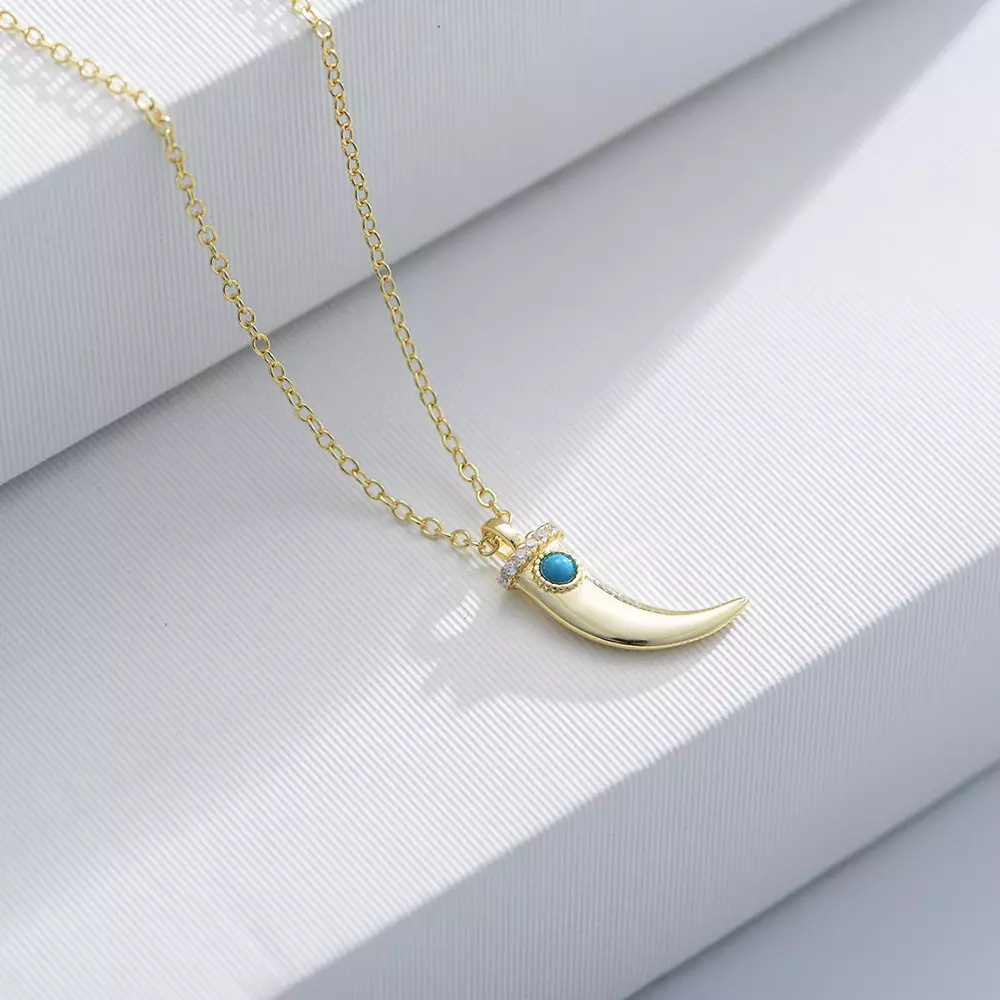 Turquoise crescent moon necklace in silver