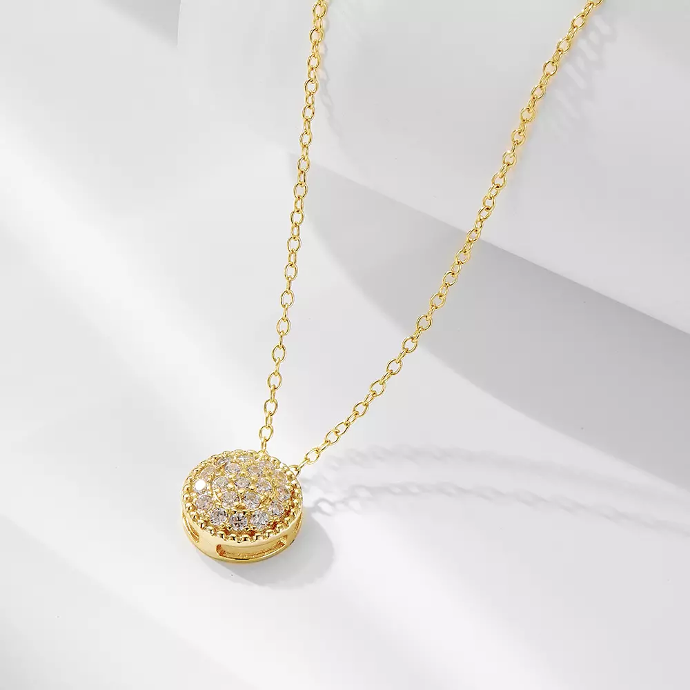 s925 sterling silver micro-inlaid zircon round pendant necklace